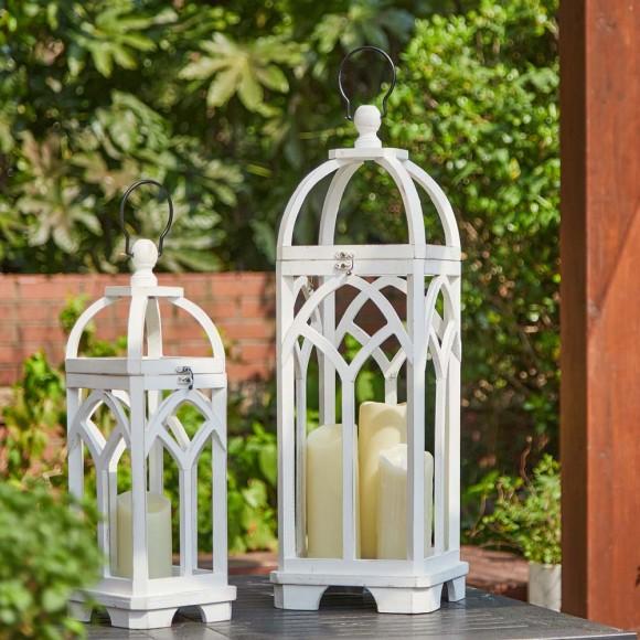 Glitzhome Glitzhome Wash White Farmhouse Wooden Church Window Frame Lanterns Set Of 2