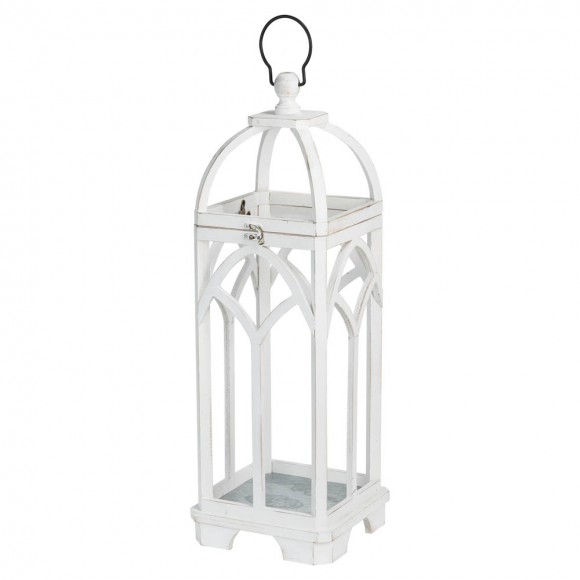 Glitzhome Glitzhome Wash White Farmhouse Wooden Church Window Frame Lanterns Set Of 2