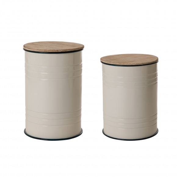 glitzhome Glitzhome White Farmhouse Metal Enamel Storage Accent Table or Stool with Round Wood Lid Set of 2