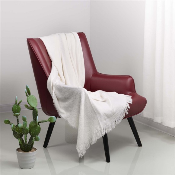 Glitzhome Glitzhome White Geometry Cotton Woven Throw