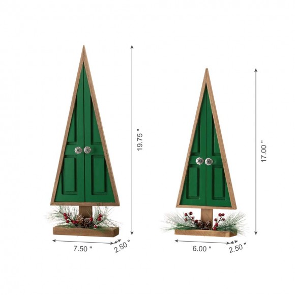 Glitzhome Glitzhome Wooden Christmas Table Tree Décor With Floral Decorations Set Of 2