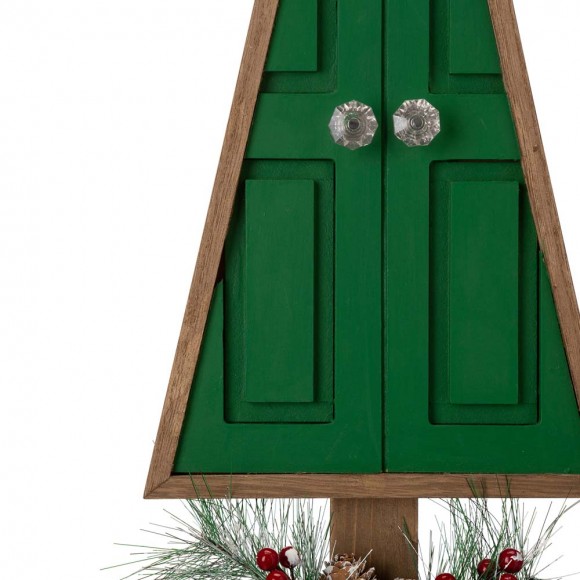 Glitzhome Glitzhome Wooden Christmas Table Tree Décor With Floral Decorations Set Of 2