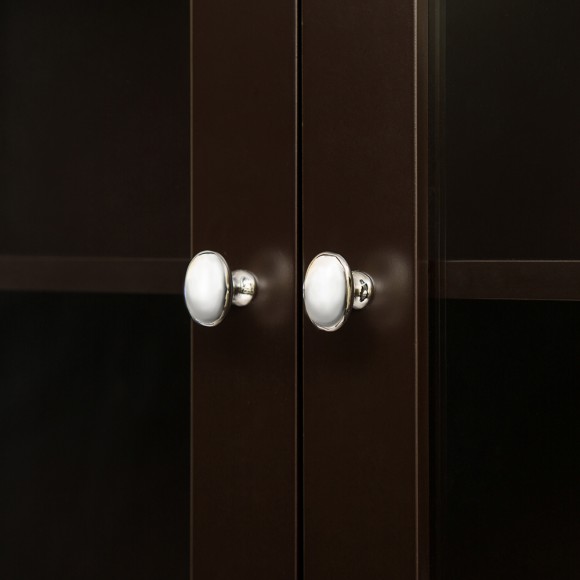 Glitzhome Glitzhome Wooden Free Standing Storage Cabinet With Glass Double Doors Espresso