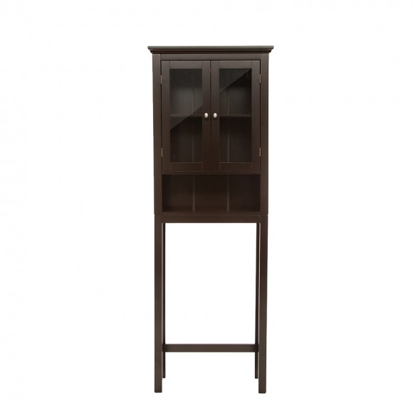 glitzhome Glitzhome Wooden Free Standing Storage Cabinet with Glass Double Doors Espresso