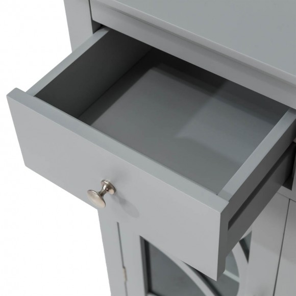 Glitzhome Glitzhome Wooden Free Standing Storage Cabinet With Glass Double Doors And Drawer Gray