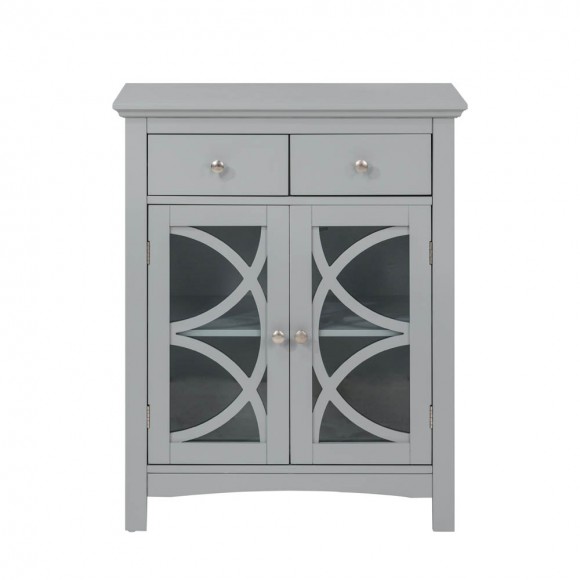 glitzhome Glitzhome Wooden Free Standing Storage Cabinet with Glass Double Doors and Drawer Gray