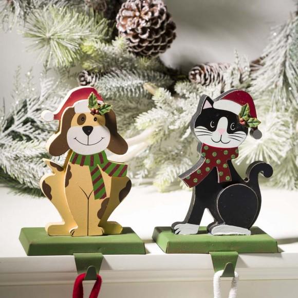 Glitzhome Glitzhome Wooden/Metal Cat & Dog Stocking Holder Set Of 2