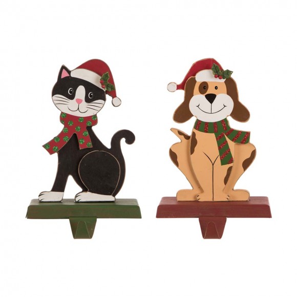 glitzhome Glitzhome Wooden/Metal Cat & Dog Stocking Holder Set of 2