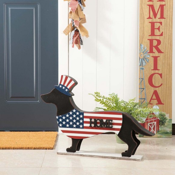 Glitzhome Glitzhome Wooden Metal Patriotic Double Sided Dachshund Porch Sign