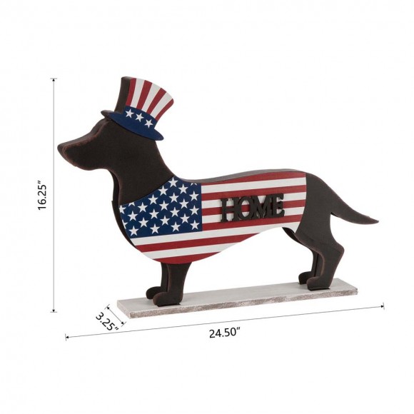 Glitzhome Glitzhome Wooden Metal Patriotic Double Sided Dachshund Porch Sign