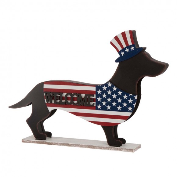 glitzhome Glitzhome Wooden Metal Patriotic Double Sided Dachshund Porch Sign