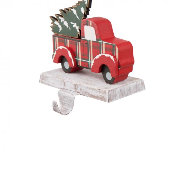 Glitzhome Glitzhome Wooden/Metal Red Car & Truck Stocking Holder Set Of 2