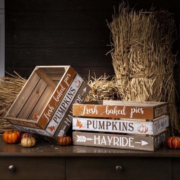 Glitzhome Glitzhome Wooden Pumpkin Storage Crates Set Of 2