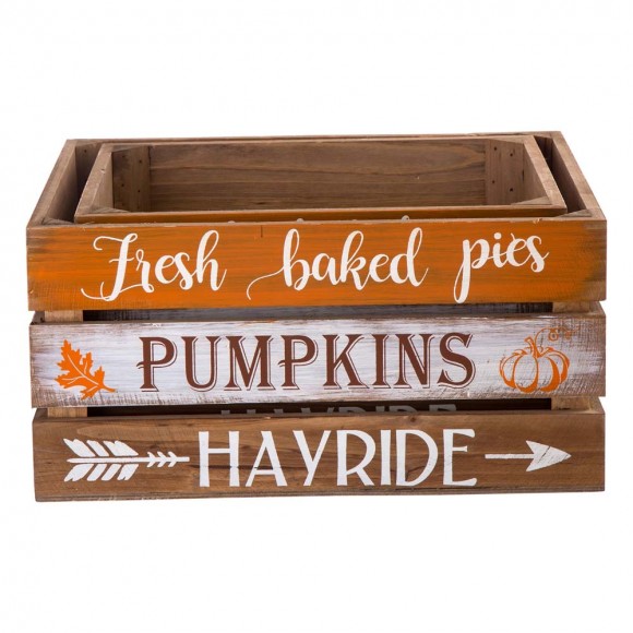 glitzhome Glitzhome Wooden Pumpkin Storage Crates Set of 2