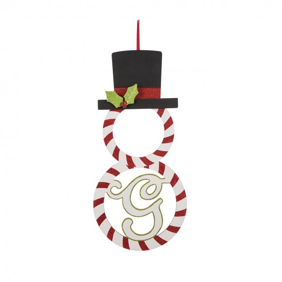 glitzhome Glitzhome Wooden Snowman Monogram Letter "G" Christmas Ornament