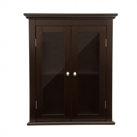 glitzhome Glitzhome Wooden Wall Mounted Storage Cabinet with Glass Double Doors Espresso
