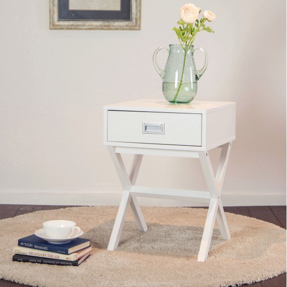 Glitzhome Glitzhome Wooden X-Shape Side Table With Drawer White