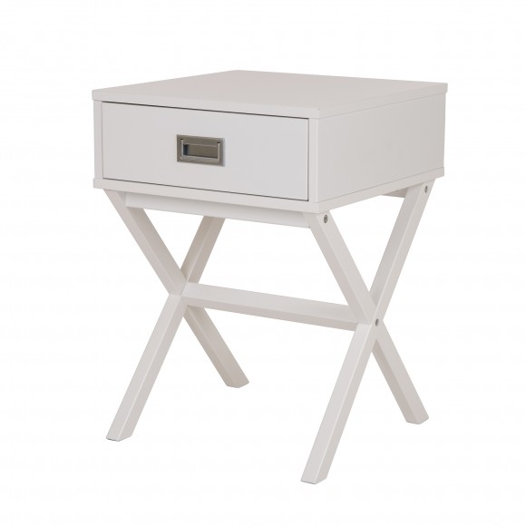 glitzhome Glitzhome Wooden X-Shape Side Table With Drawer White