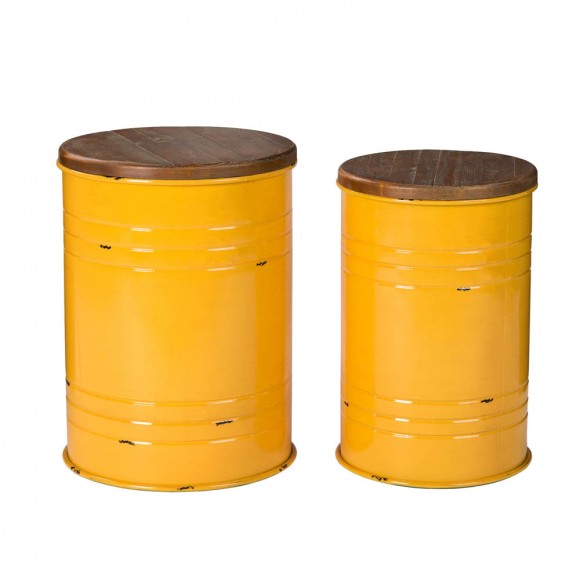 glitzhome Glitzhome Yellow Modern Metal Storage Accent Table or Stool with Solid Wood Lid Set of 2