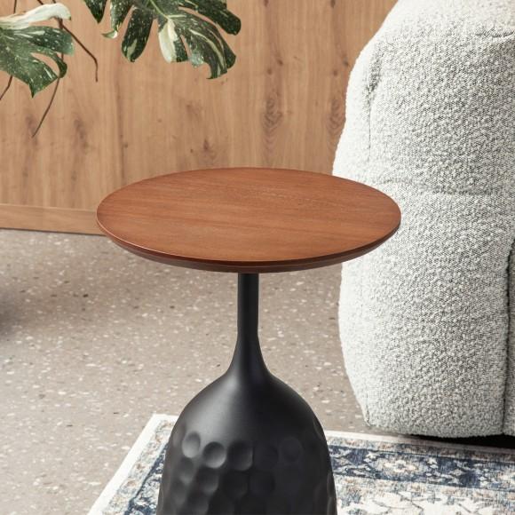 Glitzhome Metal Wine Bottle Shaped Accent Table With Wooden Top