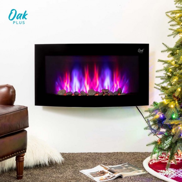 Glitzhome Oak PLUS 35.00"L Modern Wall Mounted Electric Fireplace With 7 Colors Flames And Remote Control