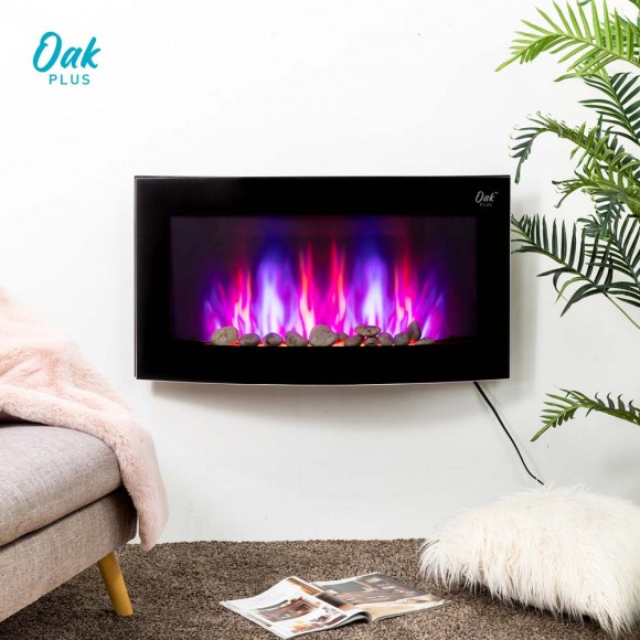 Glitzhome Oak PLUS 35.00"L Modern Wall Mounted Electric Fireplace With 7 Colors Flames And Remote Control