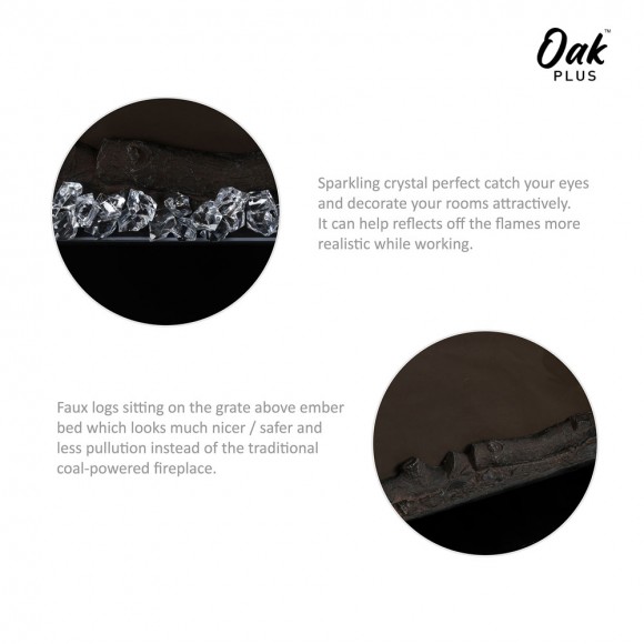 Glitzhome Oak PLUS 50"L Wall Mounted Or Recessed Electric Fireplace With 9 Color Flames Faux Log & Crystal Decorated