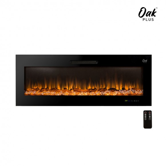 glitzhome Oak PLUS 50"L Wall Mounted or Recessed Electric Fireplace With 9 Color Flames Faux Log & Crystal Decorated