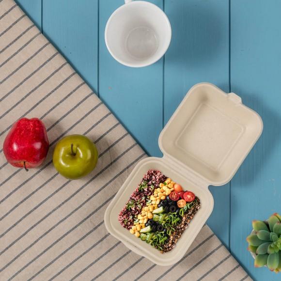 Glitzhome Oak PLUS 6 Inch Natural Compostable & Disposable Sugarcane Clamshell Containers 300 Pack