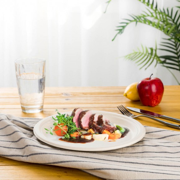 Glitzhome Oak PLUS 6 Inch Natural Compostable & Disposable Sugarcane Plates 600 Pack