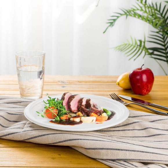 Glitzhome Oak PLUS 7 Inch White Compostable & Disposable Sugarcane Plates 600 Pack