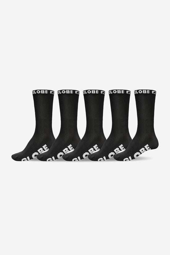 globe BLACKOUT CREW SOCK 5 PACK - Black/Black