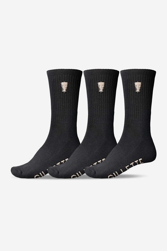 globe Gillette Crew Sock 3 Pack - Black/White