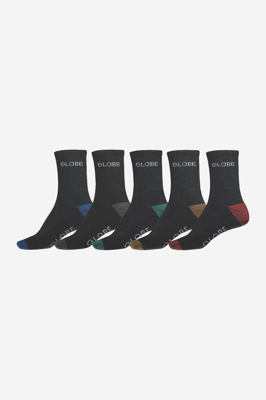 globe Ingles Crew Sock 5 Pack - Black/Assorted
