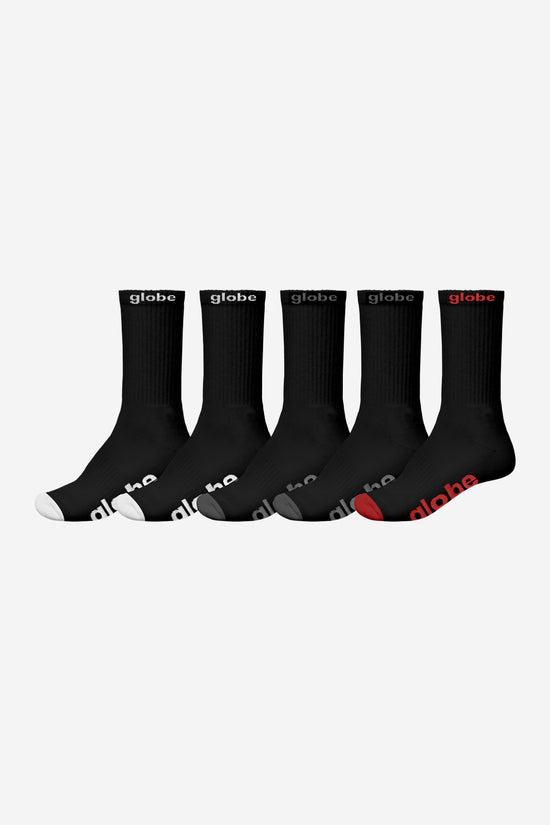globe OG Sock 5 Pack - Black/Assorted