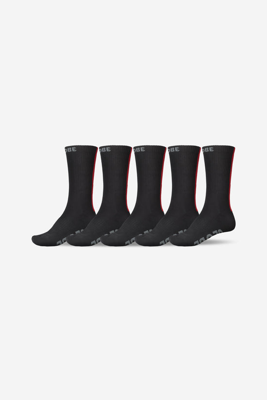 globe Stripe Hi Crew Sock 5 Pack - Black/Red