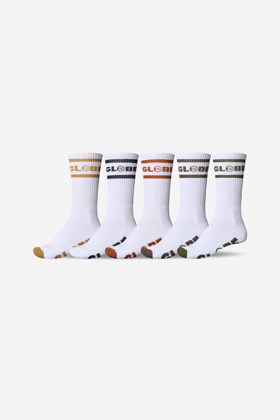globe Tilt Hi Crew Sock 5 Pack - White/Assorted