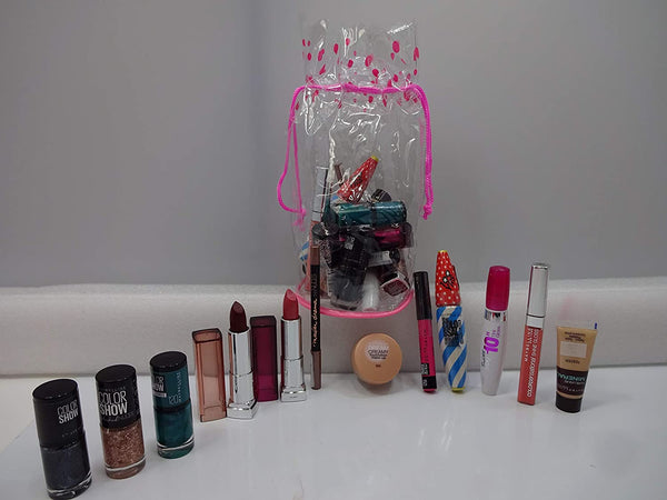 Globe Trotter Beauty Collection Gift Hamper 10pc Maybelline Make Up + Transparent Bag