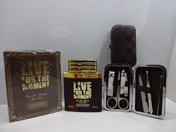 Globe Trotter Dad's Day Gift Live For The Moment Edt For Men 100ml Amazscent Sensational Fragrance For Him In Gift Hamper + Free Manicure Set For Him Gift Wrapped Gift Hamper For Father