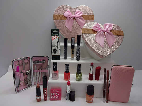 Globe Trotter Double Treat Valentines Day Hamper For Her Rimmel London 15pc Cosmetics Beauty Gift Box Bonus 12pc Manicure Pedicure Tool Kit