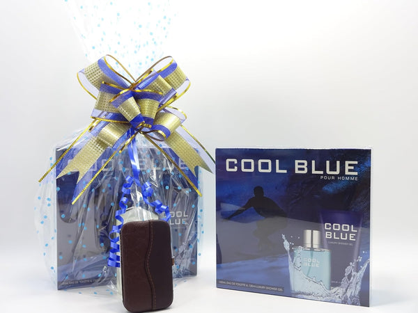 Globe Trotter Father's Day Hamper Cool Blue 2pc Perfume Gift Set (Inspired By Cool Water) 100ml EDT And 130ml Luxury Shower Gel + Manicure Set For Him Gift Wrapped