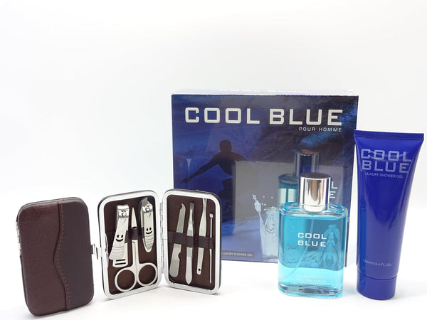 Globe Trotter Father's Day Hamper Cool Blue 2pc Perfume Gift Set (Inspired By Cool Water) 100ml EDT And 130ml Luxury Shower Gel + Manicure Set For Him Gift Wrapped