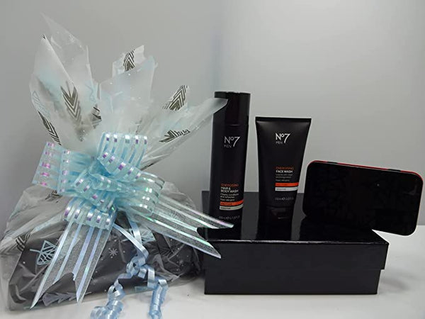 Globe Trotter Fathers Day Gift - Glory Cosmetics No7 Men's Luxury Gift Set No7 Men Enegising Hair & Body Wash No7 Men Energising Face Wash No7 Grooming Kit Gift Box Hamper