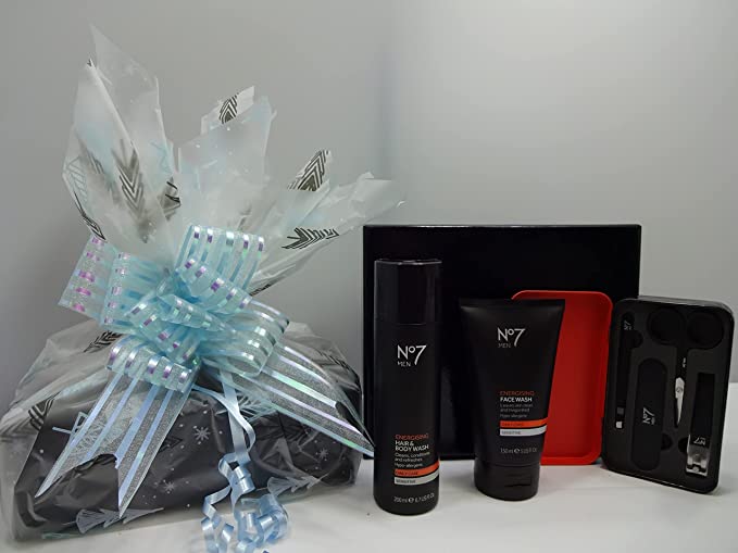 globe trotter Fathers Day Gift - Glory Cosmetics No7 Men's Luxury Gift Set No7 Men Enegising Hair & Body Wash No7 Men Energising Face Wash No7 Grooming Kit Gift Box Hamper