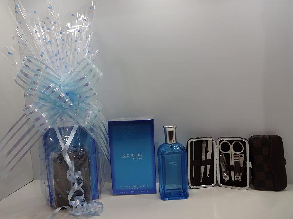 globe trotter Fathers Day Special Ice Blue Man edt For Men Perfume In Gift Hamper + Free Manicure Set For Him Gift Wrapped Gift Hamper For Him