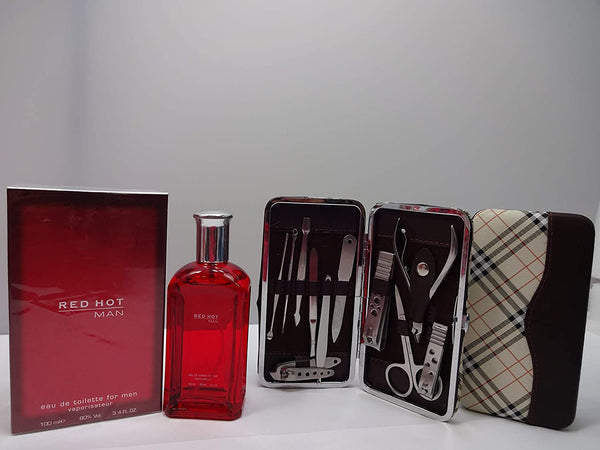 Globe Trotter Glory Cosmetics Father's Day Gift Hamper For Dad Red Hot Man Perfume Mans Manicure Traval Tool KIt Gift Set Black