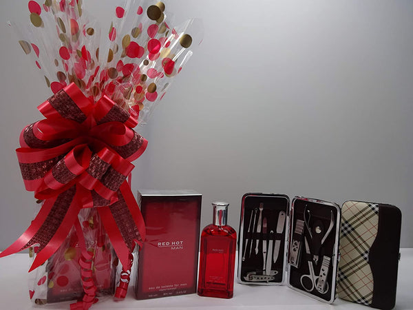 Globe Trotter Glory Cosmetics Father's Day Gift Hamper For Dad Red Hot Man Perfume Mans Manicure Traval Tool KIt Gift Set Black