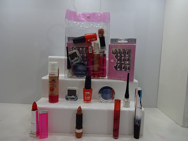 Globe Trotter Hamper Make Up Bundle For Women Face Lips Eyes Nails Transparent Make Up Case