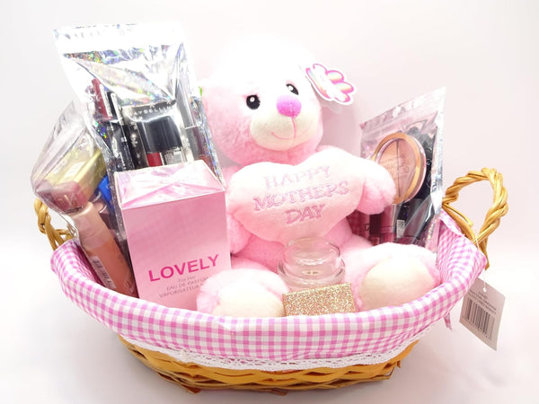 Globe Trotter Happy Mothers Day Hamper Gift Basket - Luxury Beauty Bundle Gift Set For Women - Perfume Make Up Candle Crystal Ring Soft Mothers Day Teddy Bear