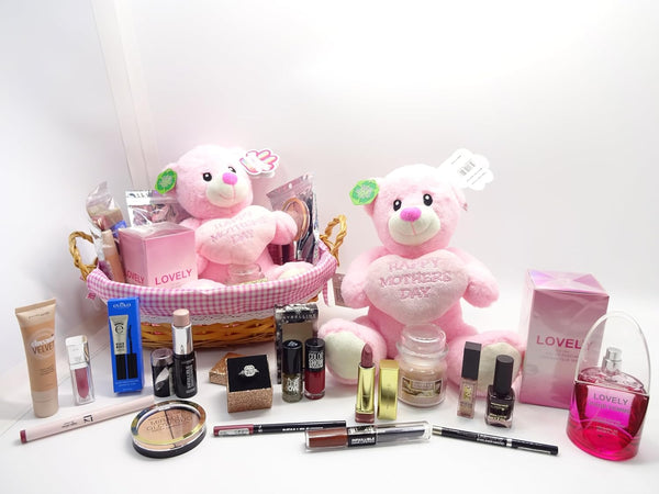 Globe Trotter Happy Mothers Day Hamper Gift Basket - Luxury Beauty Bundle Gift Set For Women - Perfume Make Up Candle Crystal Ring Soft Mothers Day Teddy Bear